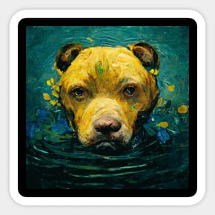 Pitbull dog in water van Gogh art Sticker